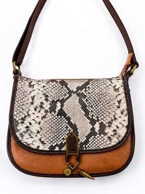 The Sak Leather Snakeskin Flap Crossbody Bag Brown Adjustable Shoulder